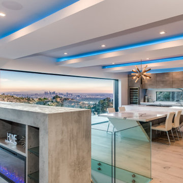 Board-Formed Concrete Media Console with Linear Fireplace