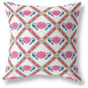 Lotus Peacock Rose Broadcloth Indoor Outdoor Zippered Pillow Pink Blue White