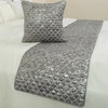 Grey Silk King 90"x18" Bed Runner With Pillow Cover, Quilted, Foil Jumanah