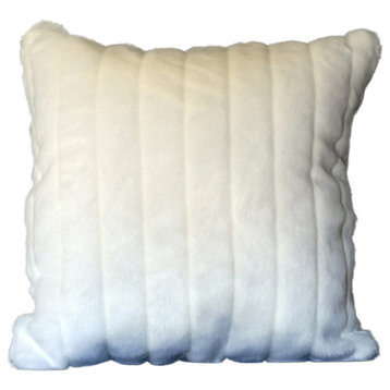Mink Faux Fur Decorative Designer Pillow, White, 19"x19"