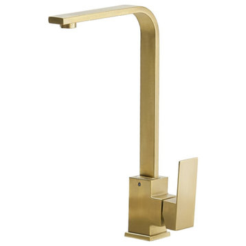 Single Lever 360 Rotate Deck Mount Kitchen Faucet, Brushed Gold