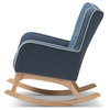 Zoelle Mid-Century Modern Blue Fabric Upholstered Natural Finished Rocking Chair