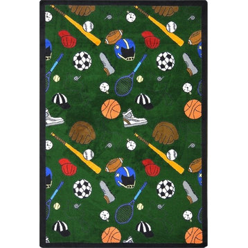 Games People Play, Gaming And Sports Area Rug, Multicolored-Sport, Green