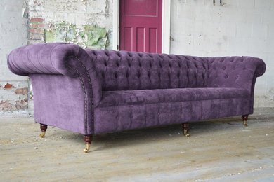 Handmade Bespoke 4 Seater Aubergine Velvet Chesterfield Sofa
