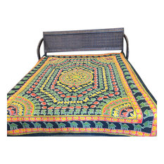 mogulinterior - India Inspired Bedding, Elephant Printed, Yellow Green, Cotton - Sheet And Pillowcase Sets