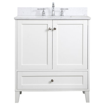 Elegant VF18030WH-BS 30"Single Bathroom Vanity, White With Backsplash