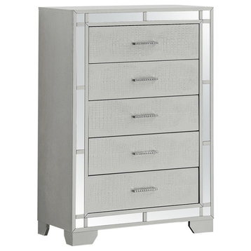 Maklaine Modern styled Wood 5 Drawer Chest Silver Champagne Finish