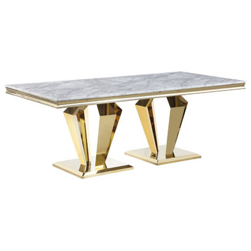 Chihiro Grey Rectangular Stone Dining Table, Gold