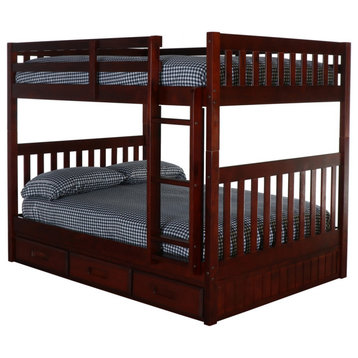 American Furniture Classics Model 82815-K3-KD Full Over Full Bunk Bed, 3-Drawers