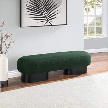 Robertson Boucle Fabric Upholstered Bench, Green, Black Finish