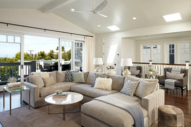 Inspiration for a transitional dark wood floor living room remodel in Los Angeles with white walls