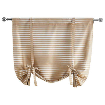Brown And White Weaved Cotton Tie Up Window Shade Single Panel, 46W x 63L