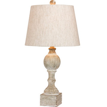 Distressed Sculpted Resin Table Lamp - Cottage Antique White
