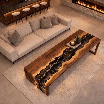 Artisan Craftsmanship Meets Celestial Luxury: The Black-Gold Epoxy River Table