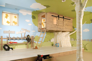 Design ideas for a large eclectic gender-neutral kids' playroom in DC Metro.