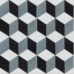 Villa Lagoon Tile - Cubes A Mountain Handcrafted Cement Tile, Sample - Wall And Floor Tile