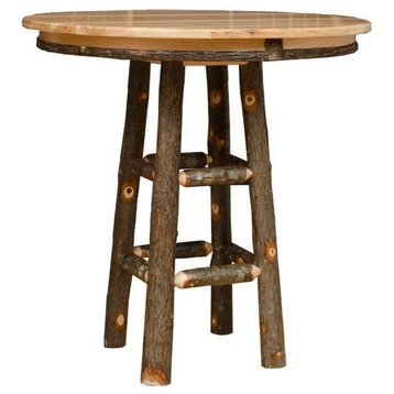 Hickory Log Round Pub Table, All Hickory, 36 Inch, Counter Height