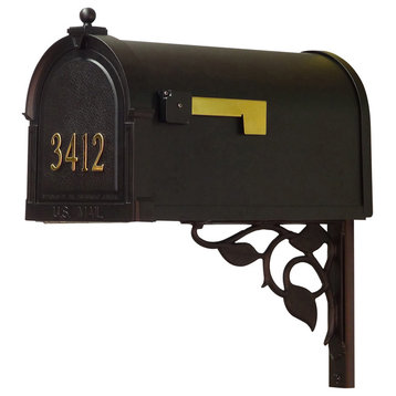 Berkshire Mailbox With Front Address Numbers & Floral Mailbox Mounting Bracket