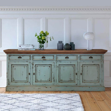 Scranton Ocean Blue Two Tone Solid Wood 4 Drawer Extra Long Sideboard