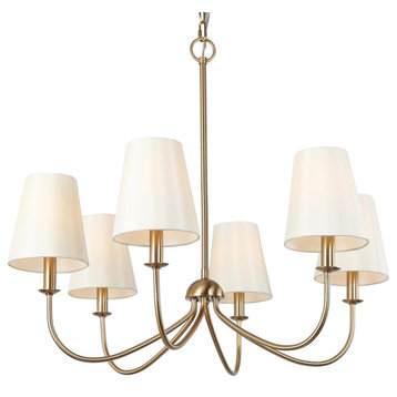 LNC 6-Lights Modern Polished White Candle Fabric Gold Chandelier