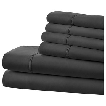 Becky Cameron Premium Ultra Soft Luxury 6-Piece Bed Sheet Set, Black, Twin