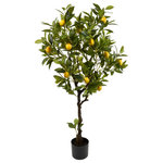 Serene Spaces Living - Serene Spaces Living Faux Lemon Tree in Black Pot, 47" - This faux tree was created to replicate the real thing. This artificial lemon tree features a long trunk with green foliage surrounded by lemons, and looks so natural that it can easily be mistaken to be the real tree. Use it to add a touch of nature to your home or office or use it to decorate an outdoor patio or garden display. It comes in a simple black pot, which is easy to drop in a planter that goes with your style and decor. We recommend pairing it with one of our containers for a more modern look. It is sold individually and measures 47" Tall and 17" Diameter. As with all products made by Serene Spaces Living, you can be assured of quality and design for this fake plant as well!
