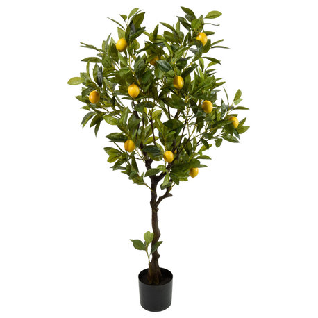 Serene Spaces Living Faux Lemon Tree in Black Pot, 47"