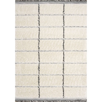 Napa Collection Cream Gray High-Low Block Pattern Area Rug, 5'3"x7'7"