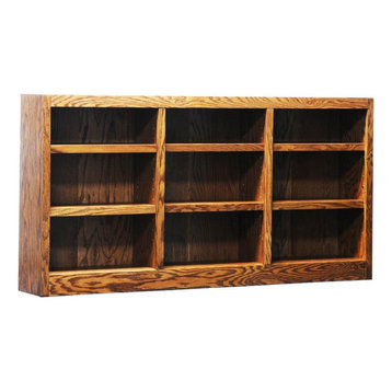 Traditional 36" Tall 9-Shelf Triple Wide Wood Bookcase in Dry Oak