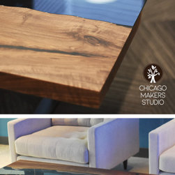 Black Walnut River Glass Coffee Table - Coffee Tables