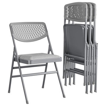 Pemberly Row Modern Ultra Comfort Folding Chair in Gray (4-pack)