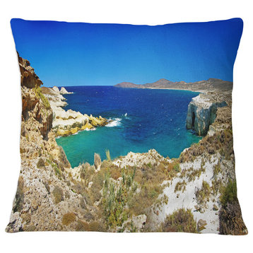 Milos Island Bay Panorama Seashore Throw Pillow, 16"x16"