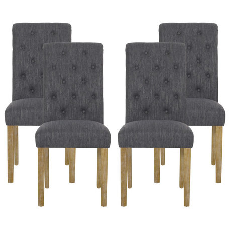 Larkspur Tufted Dining Chairs, Set of 4, Charcoal and Natural, Fabric