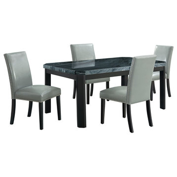 Francesca Rectangular 5 Piece Gray PU Chairs Dining Set Table and 4 Chairs