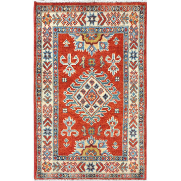 Imperial Red Special Kazak 100% Wool Hand Knotted Mat Rug, 2'x3'