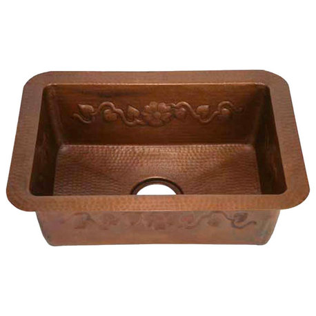 Baby Floral Vine Design Copper Kitchen Sink by SoLuna, Cafe Natural