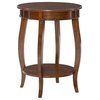 Linon Wren Round Wood End Table with Shelf in Hazelnut Brown
