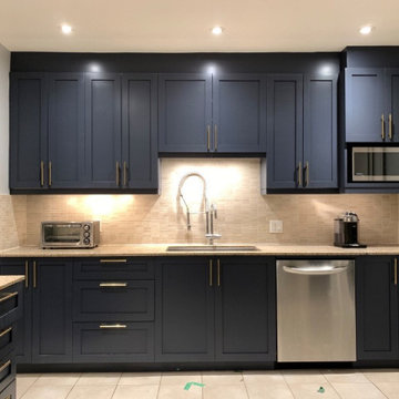 Kitchen Cabinet Refinishing - Navy Blue - After Photo