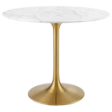 Lippa 36" Round Artificial Marble Dining Table in Gold White
