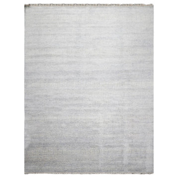 9'x12' Hand Knotted Wool and Silk Oriental Area Rug, Ivory Color