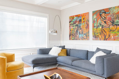 This is an example of a large eclectic living room in Boston.