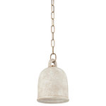 Troy-Standard - 1-Light Pendant, Patina Brass - Relic is the epitome of earthy sophistication. The White Ceramic bell-shaped pendant is highly textured, creating a modern form with a rustic feel. The shade fills with a warm light and the curved handle at the top is both functional and beautiful. Gorgeous styled alone or in multiples. Part of our Lauren Liess collection.