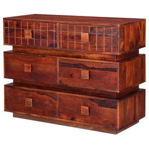 Erie Rustic Solid Wood Multicolor 5 Drawer Tall Dresser