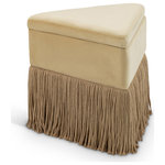 Meridian Furniture - Trivoli Upholstered Ottoman/Stool, Camel, Velvet - Add a bold touch of luxury to your space with the Trivoli camel velvet ottoman, a captivating piece that combines opulence with quirky flair. Draped in sumptuous velvet, this triangular stool is all about making a statement. Its dramatic fringe skirt adds both texture and movement, offering a playful yet elegant vibe.