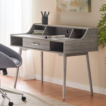 GDF Studio Belinda Mid Century Modern Finished Fiberboard Home Office Desk, Gray Oak