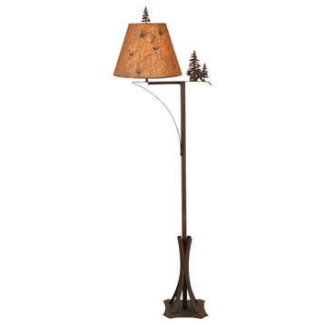 Burnt Sienna Swing Arm Floor Lamp With Trees and Bear