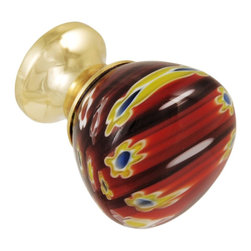 CKP - Glass Knob with Fiber Optics, Red With Gold Base - Cabinet And Drawer Knobs