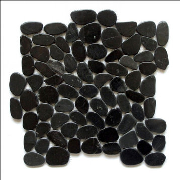 Charcoal Black 12x12 Interlocking Polished Pebbles, 10 Sheets