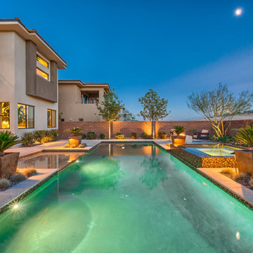 Lap Pool with Rim Flow Spa & Fire Pit