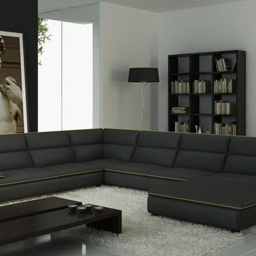 Modern Gray Bonded Leather Sectional Sofa with Green Accent